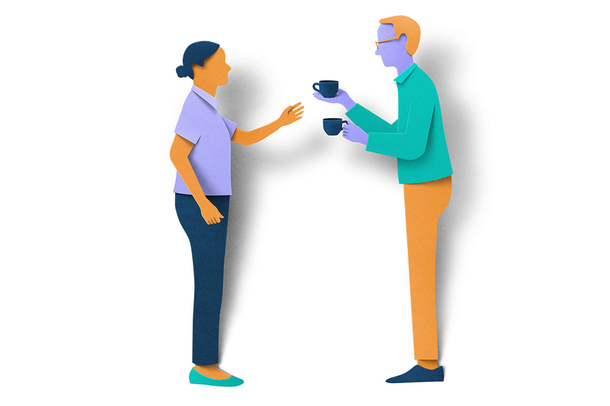 Illustration of two people having a cup of coffee