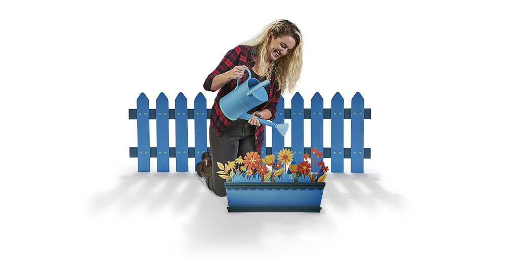 Image of a woman watering flowers